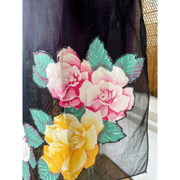 Vintage 1950s Black Organza Floral Applique Half Apron - Picture 6 of 10